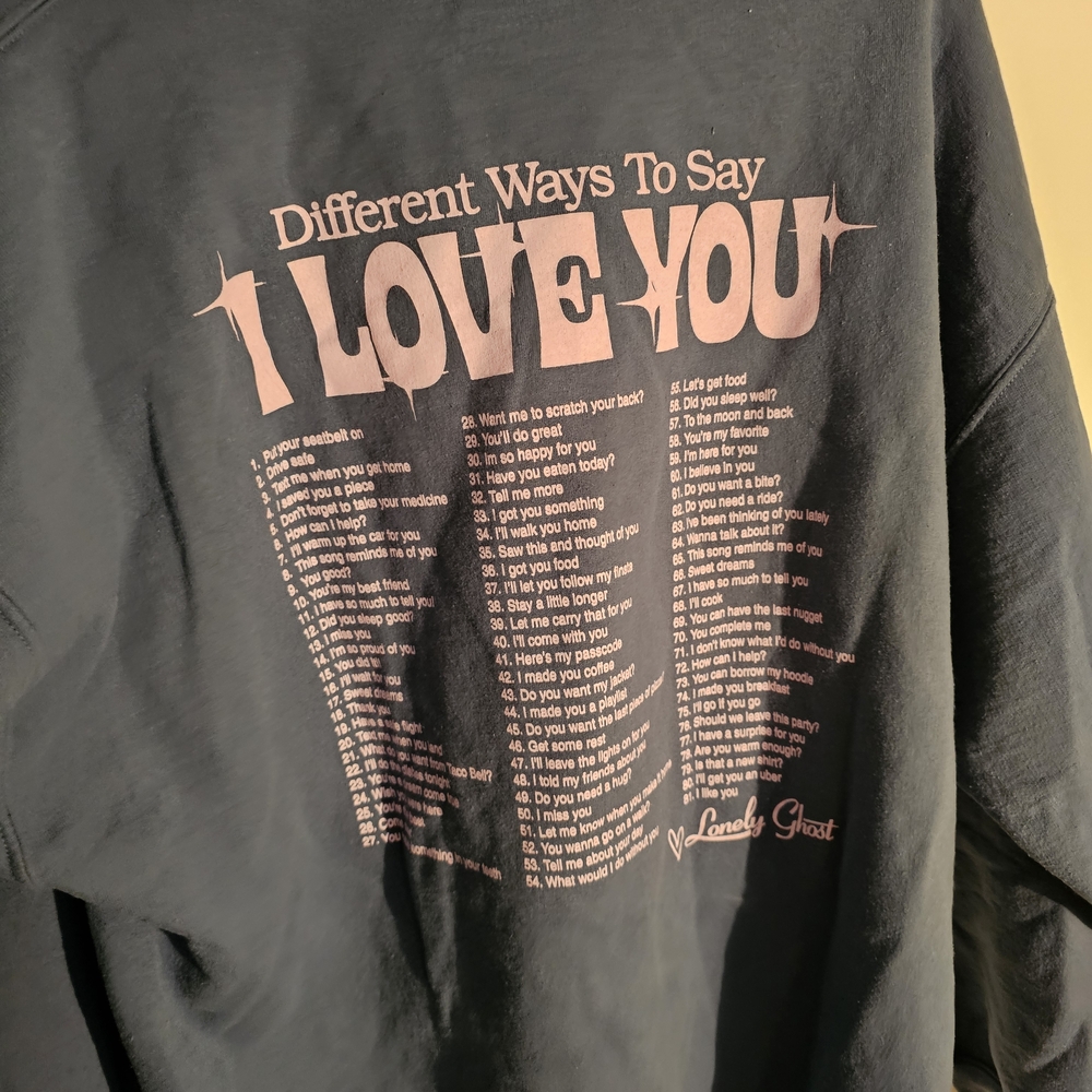 LONELY GHOST Navy Graphic Hoodie with Pink Illustration